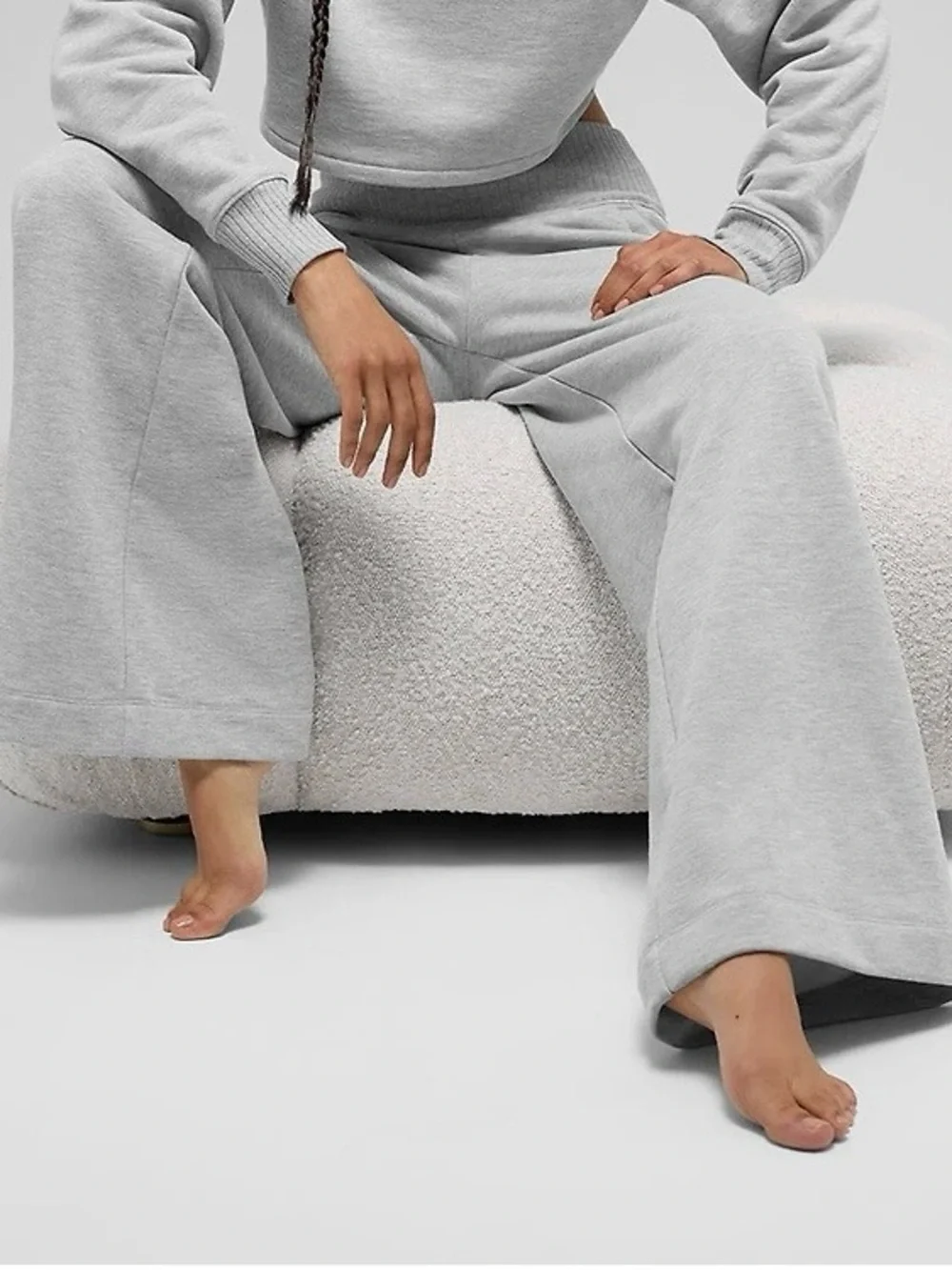 ALO Yoga Light Gray Wide-Leg Knit Lounge Pants
